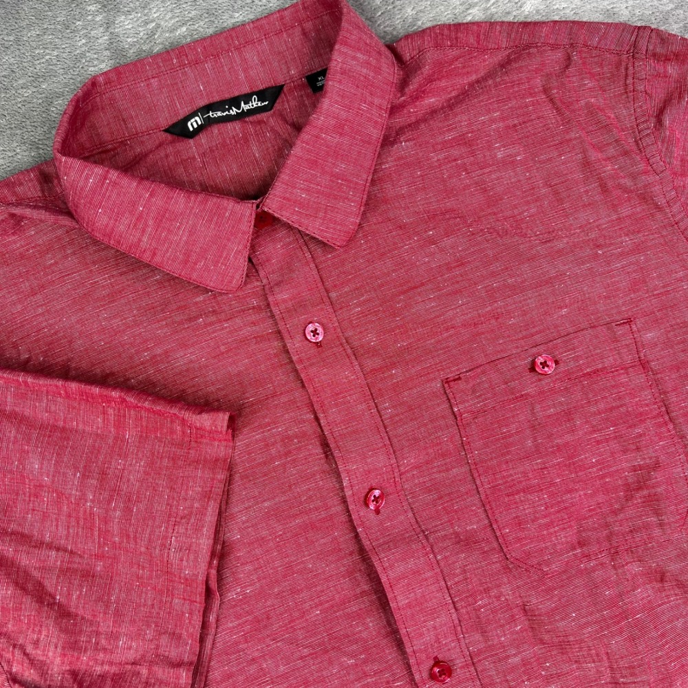 Travis‎ Mathew Studebaker Shirt Mens XL Red Heathered Button Down Short Sleeve